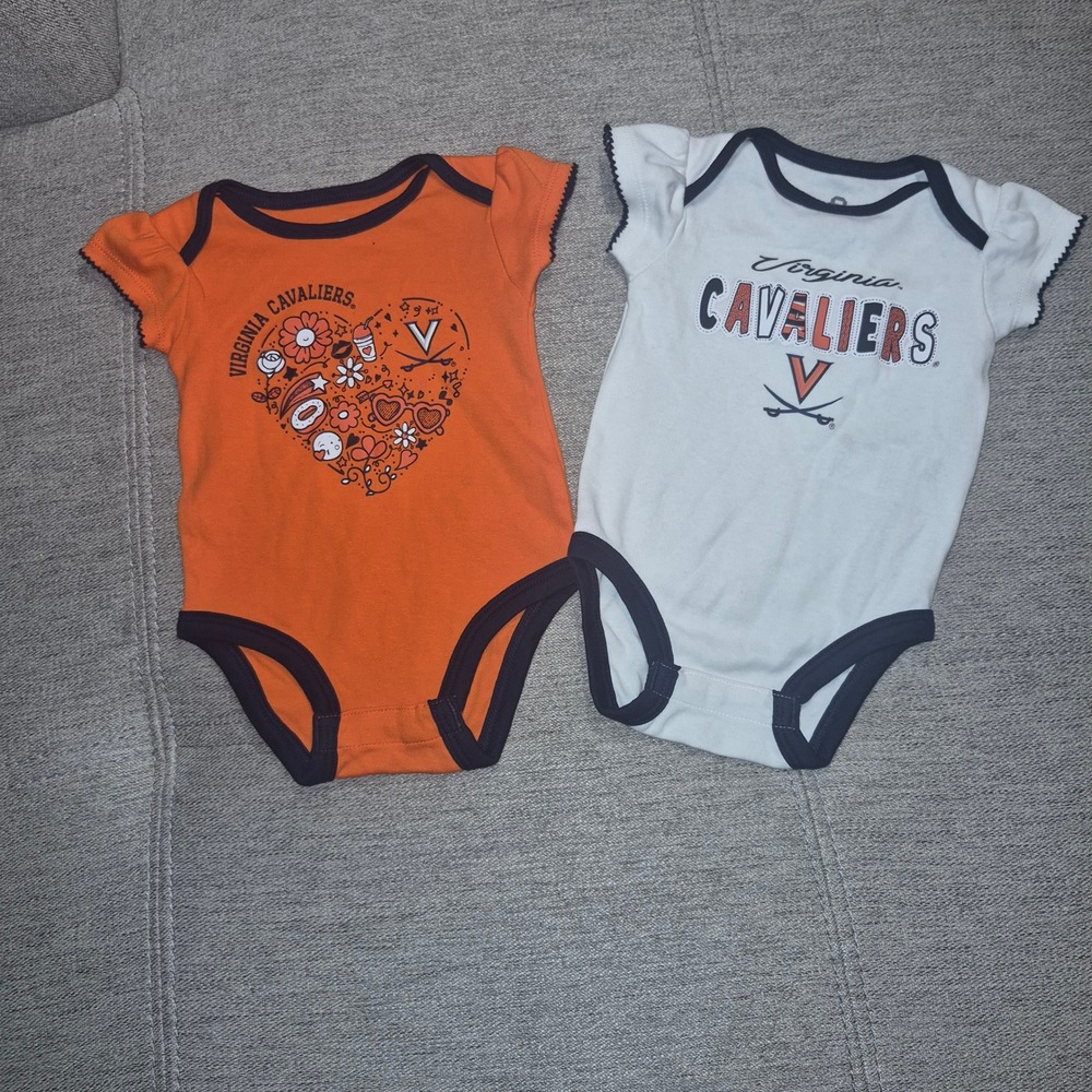 Virginia Cavaliers UVA Baby Girl Bodysuit Set 2-Pack Orange White NCAA Fan Gear